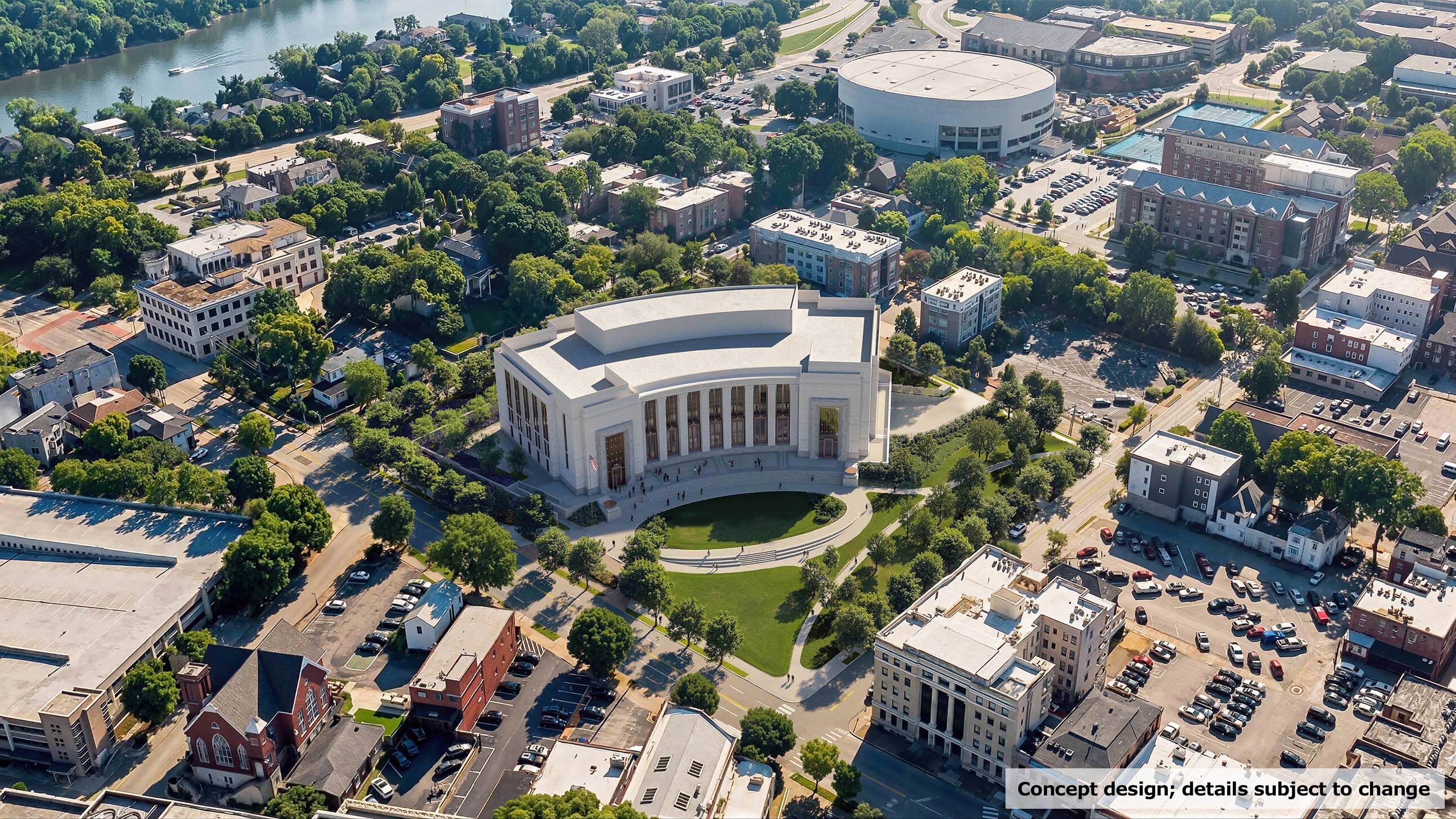 Aerial view from southwest of the planned Chattanooga courthouse site